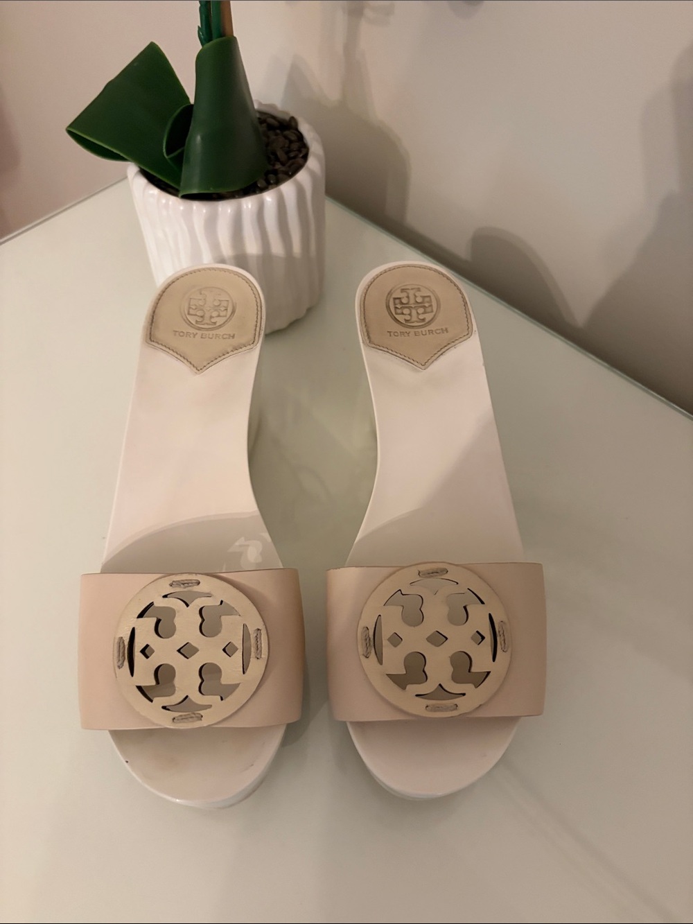 Tory Burch Women's Beige Logo Clog Sandals